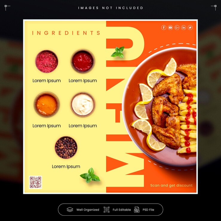 PSD menu especial de restaurante modelo de postagem de banner de mídia social