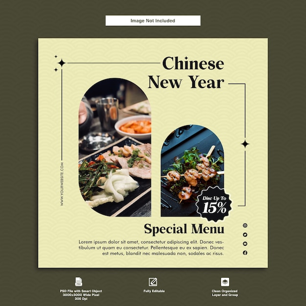 Menu especial oferta de desconto do ano novo chinês modelo de postagem no instagram