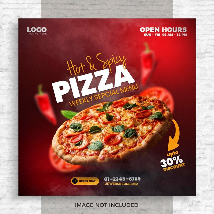 Menú especial semanal de pizza caliente y picante en las redes sociales