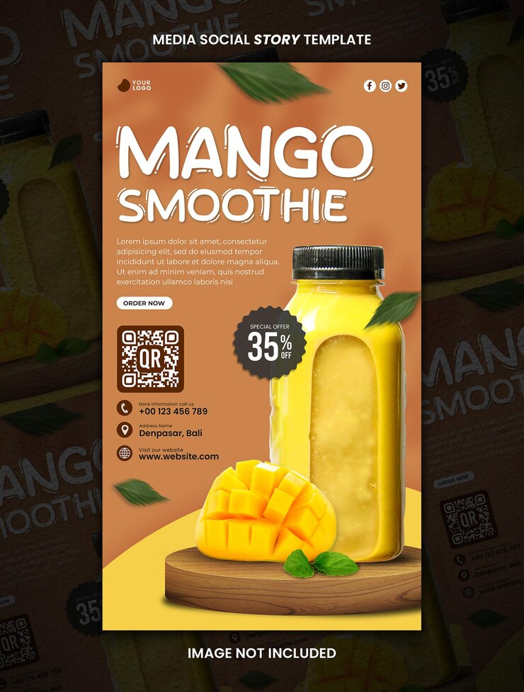 PSD menú especial smoothie de mango medios de comunicación social estilo de la historia de la publicación