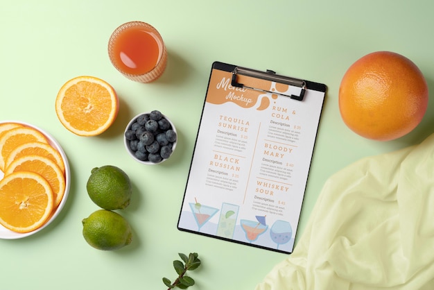 PSD menu d'été créatif avec des ingrédients