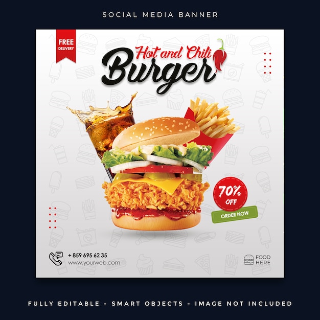 Menú de hamburguesas publicación en redes sociales