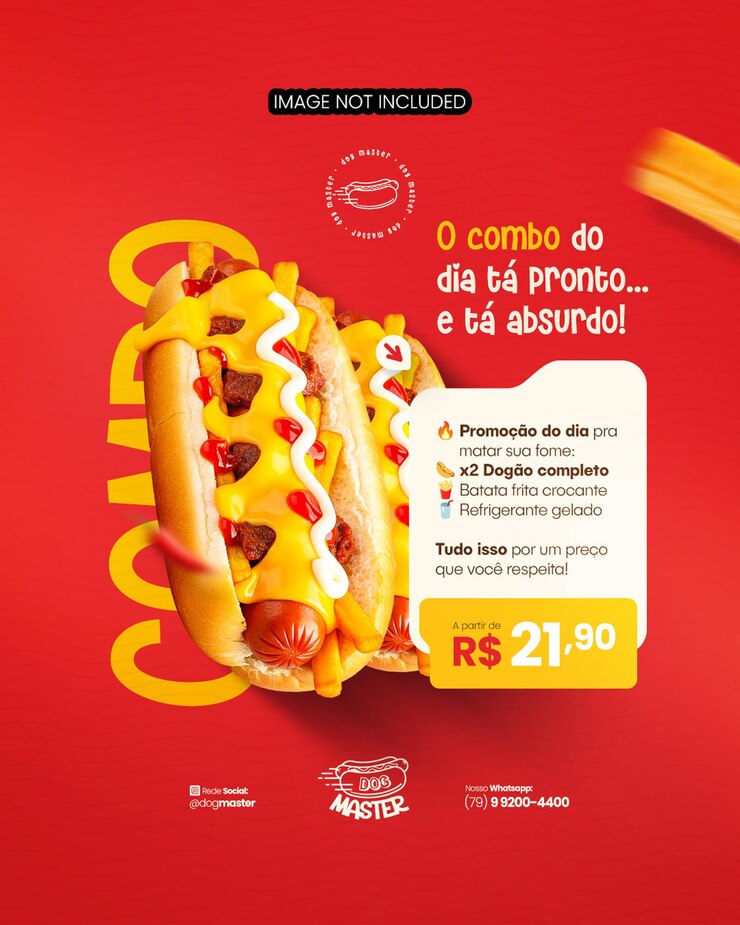 Menu Hot Dog Snack Promozione Hot Dog Burger Shop Snack Bar Social Media Editabile PSD Cachorro