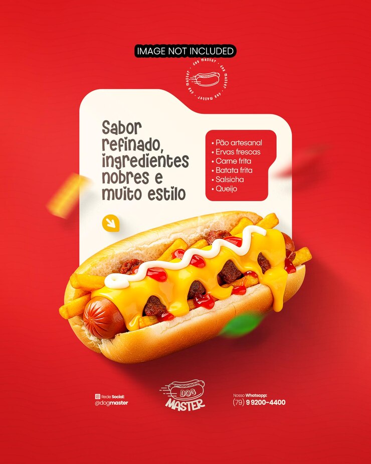 Menu Hot Dog Snack Promozione Hot Dog Burger Shop Snack Bar Social Media Editabile PSD Cachorro