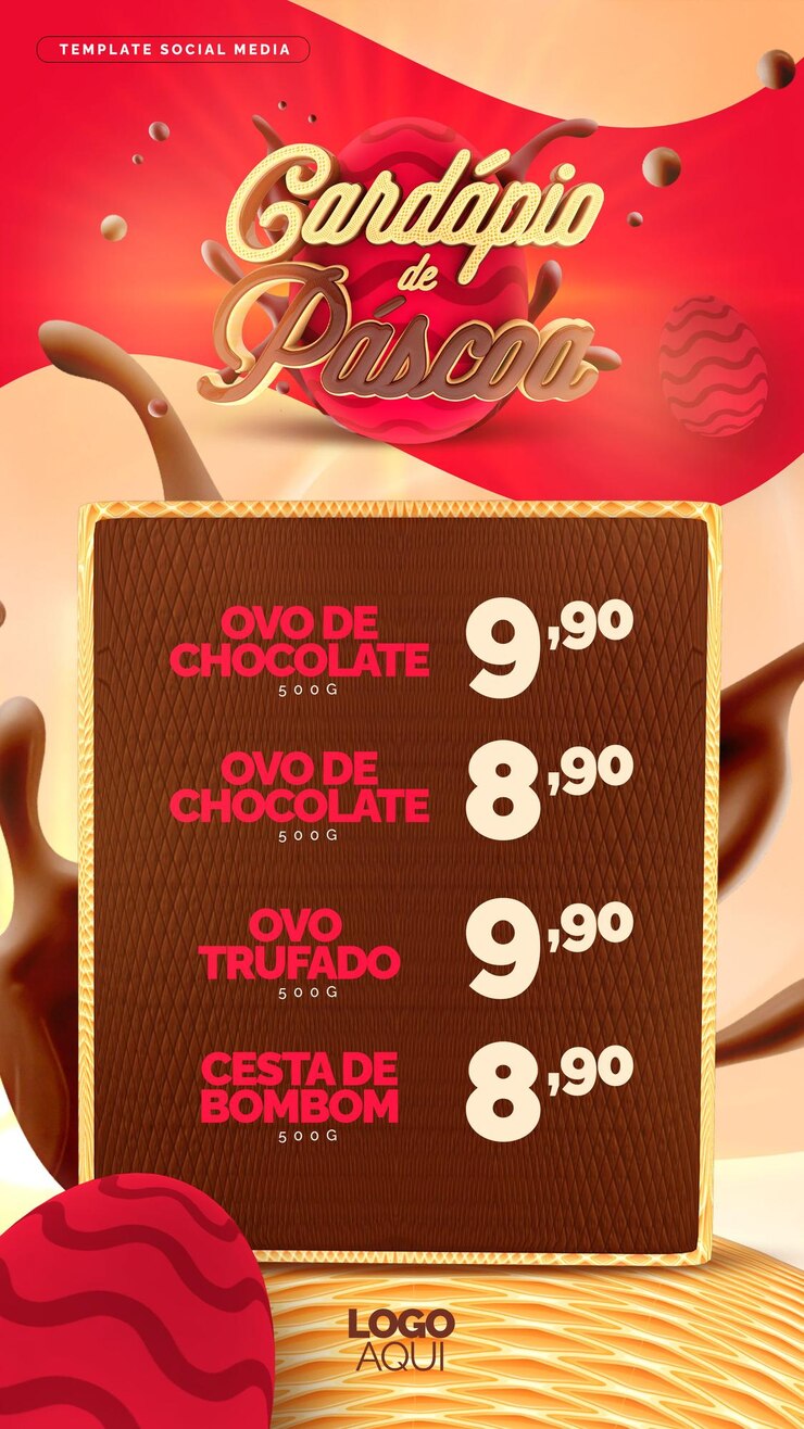 PSD menú de huevos de chocolate para semana santa ofertas