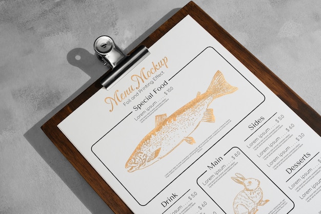 Menu in modello di studio