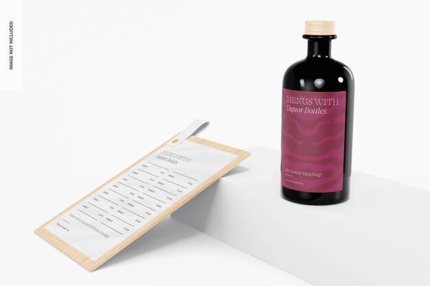 Menú con Loop y Mockup de Botella de Ginebra, Inclinado