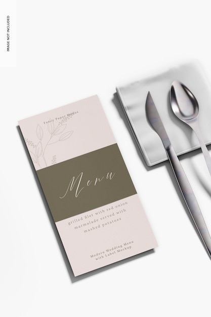 Menu de mariage moderne avec maquette d'étiquette, Perspective 02
