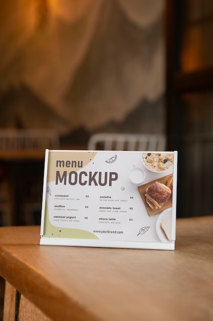 Menu mock-up at cafeteria with copy space