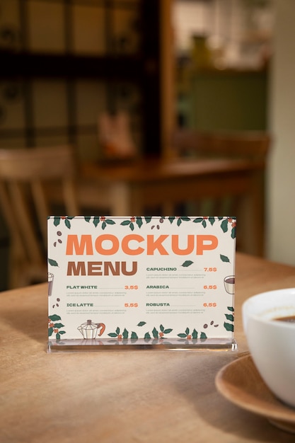 Menu mock-up at cafeteria with copy space