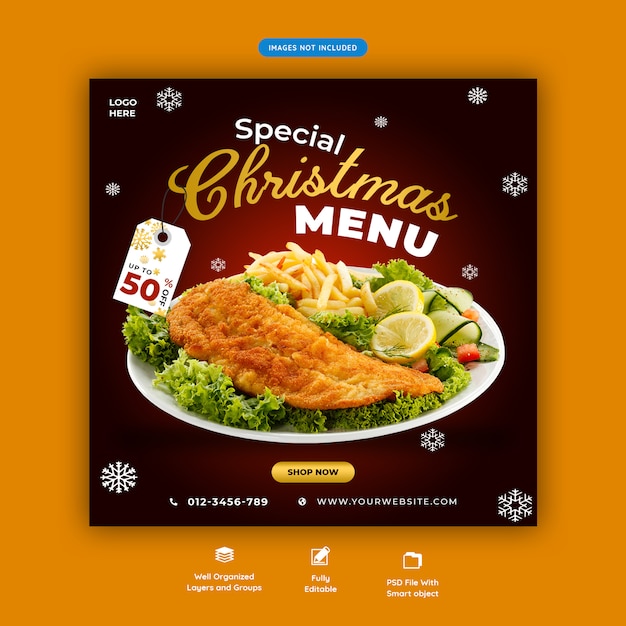 Menú de navidad plantilla de banner cuadrado de redes sociales Premium Psd