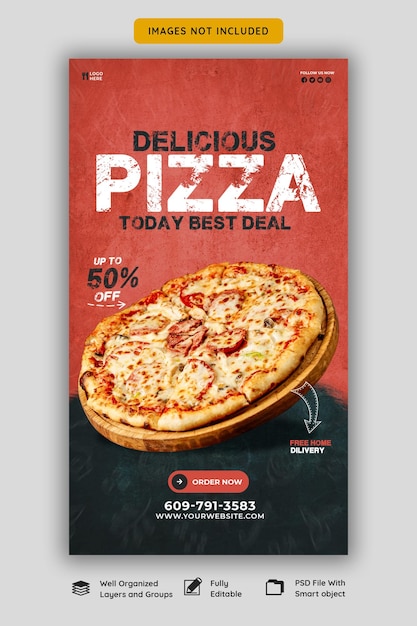 Menu De Nourriture Et Délicieuse Pizza Modèle D'histoire Instagram Et Facebook