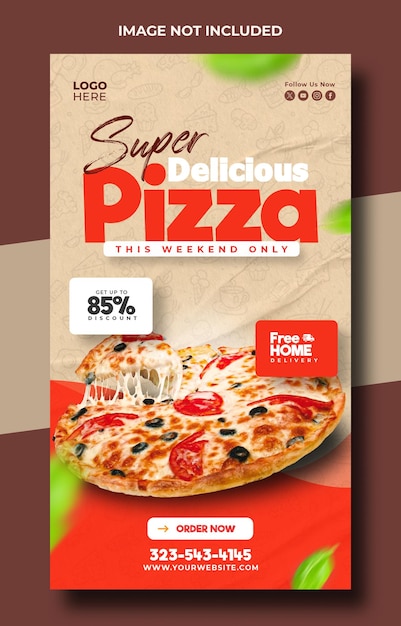 Un menu de nourriture délicieuse de pizza un post sur les réseaux sociaux ou un modèle de bannière Instagram