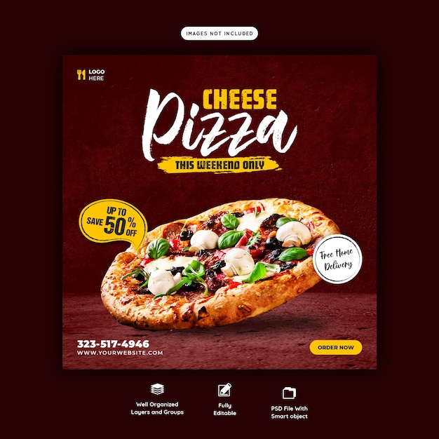 Menu De Nourriture Et Modèle De Bannière De Médias Sociaux Pizza Au Fromage