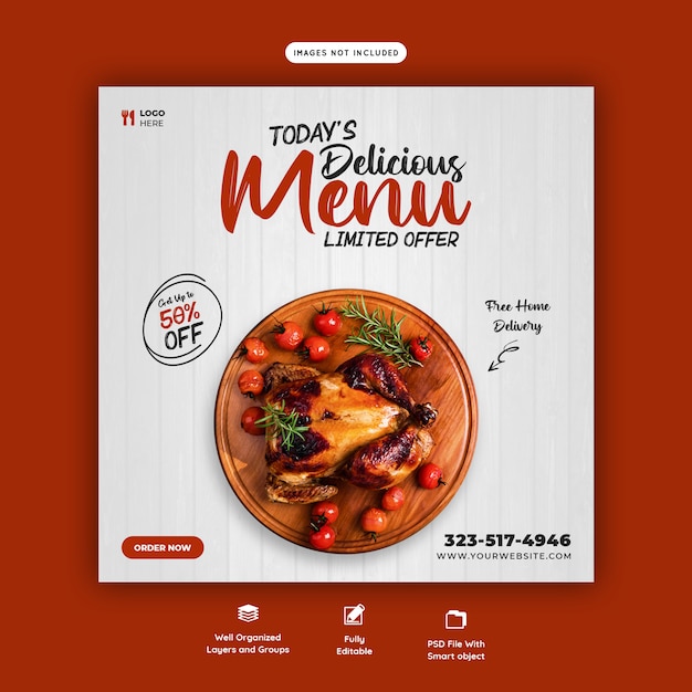 Menu De Nourriture Et Modèle De Bannière De Médias Sociaux De Restaurant