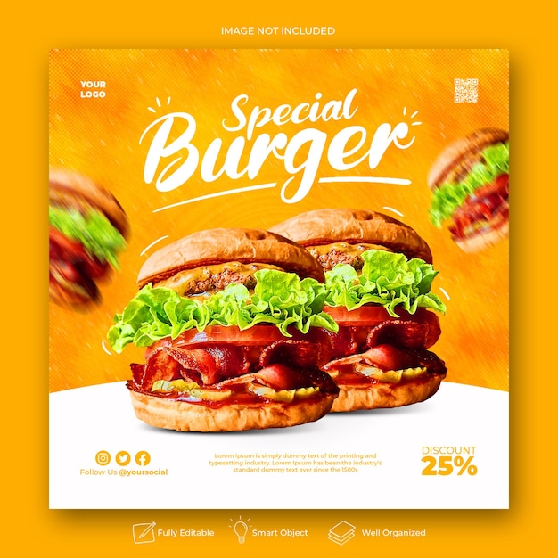 Menu de nourriture et modèle de bannière de médias sociaux de restaurant