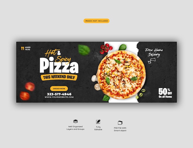 PSD menu de nourriture et modèle de couverture de médias sociaux de délicieuses pizzas