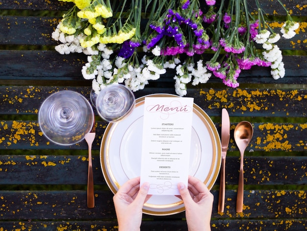 Menu on spring table mock up