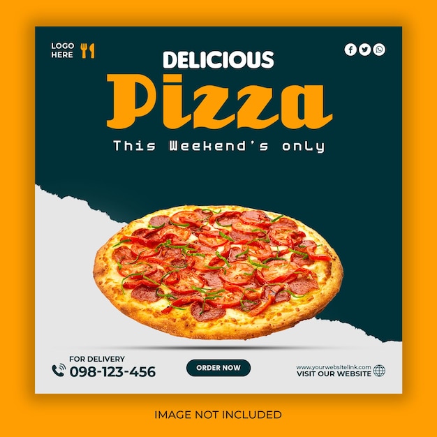 Menú de pizza delicioso promoción en las redes sociales y plantilla de diseño de post de banner de Instagram