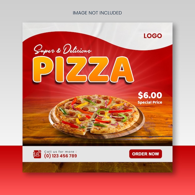 Menú de pizza o promoción de menú de comida redes sociales banner cuadrado diseño de publicación de insatagram