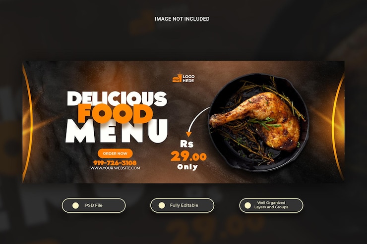 PSD menu de plats délicieux et modèle de couverture facebook de restaurant