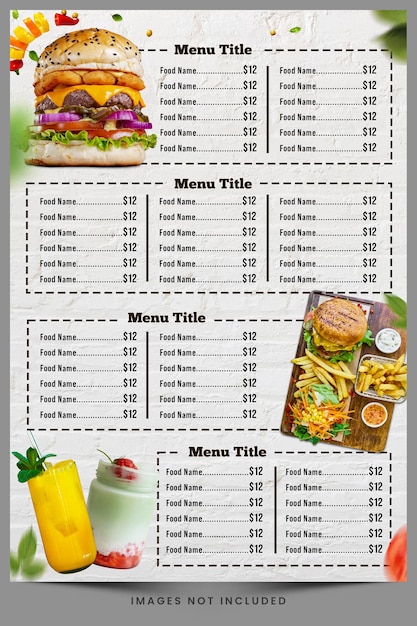 Un menu pour la carte du restaurant.