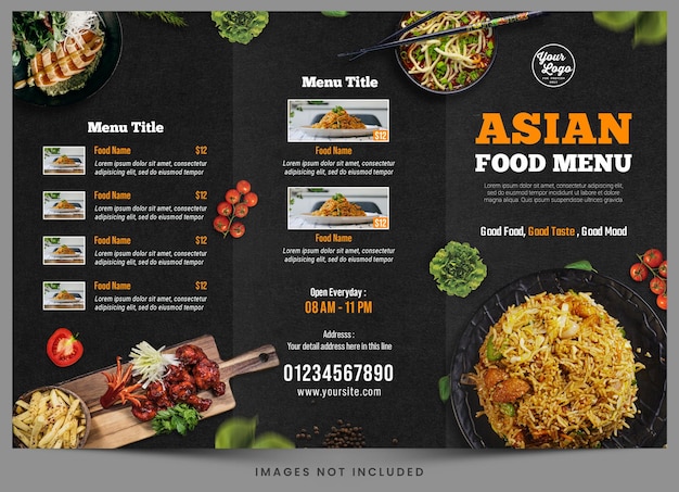 PSD un menu pour un mélange alimentaire appelé mélange alimentaire asiatique