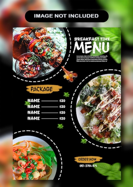 un menu pour un restaurant appelé petit déjeuner est affiché
