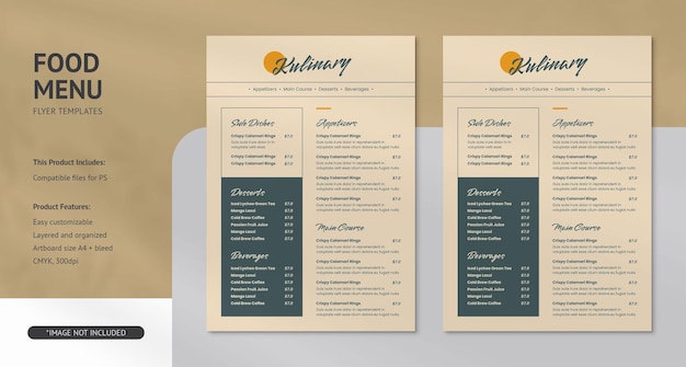 menu pour le restaurant qui est situé