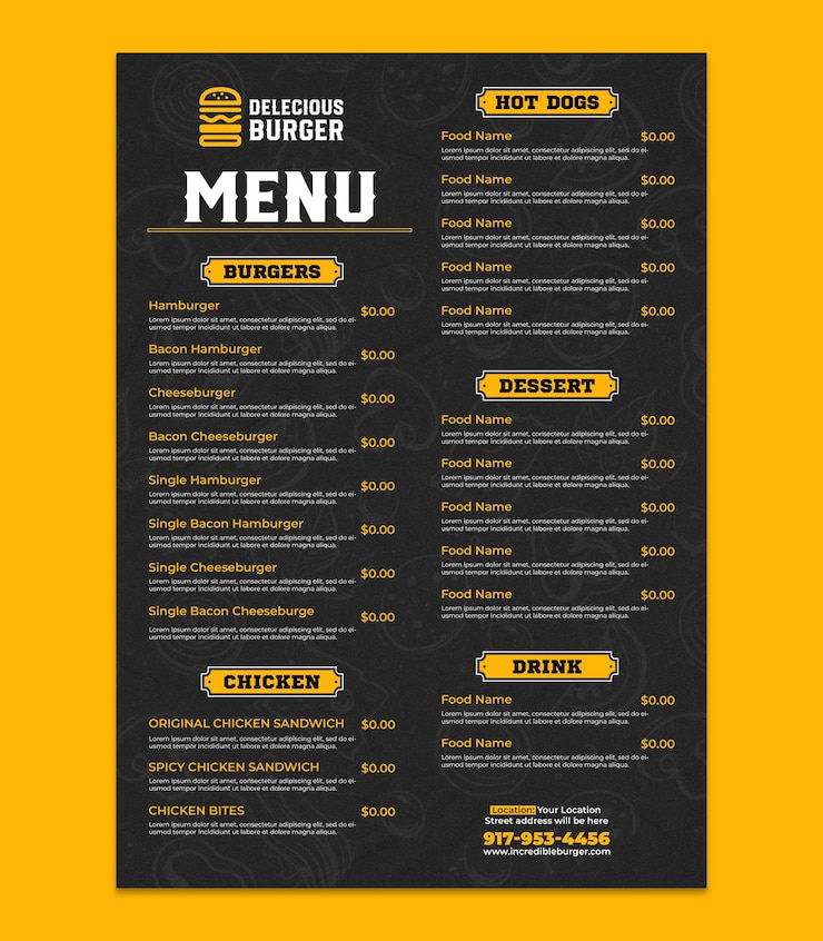 PSD menu psd pour un restaurant