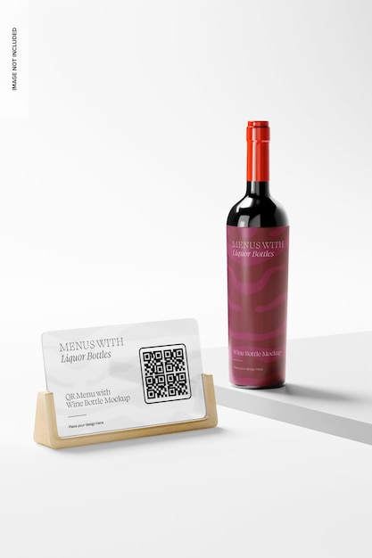 Menú qr con maqueta de botella de vino, vista izquierda