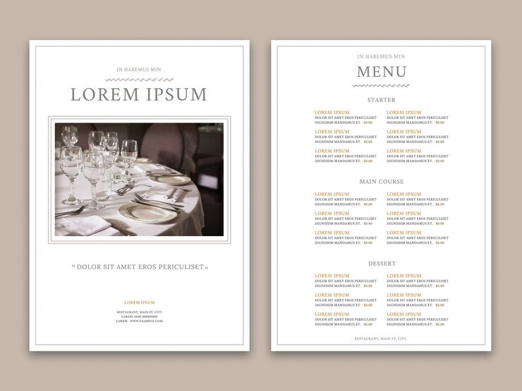 PSD menu de restaurant élégant