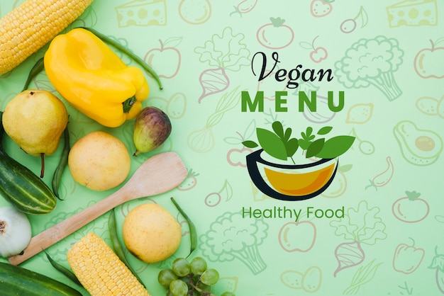 Menu de restaurant avec légumes et espace de copie