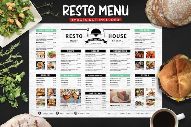 PSD menu restaurant typographie