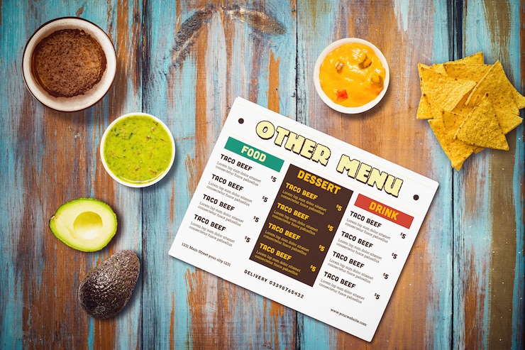 PSD menú de restaurante mexicano mock-up