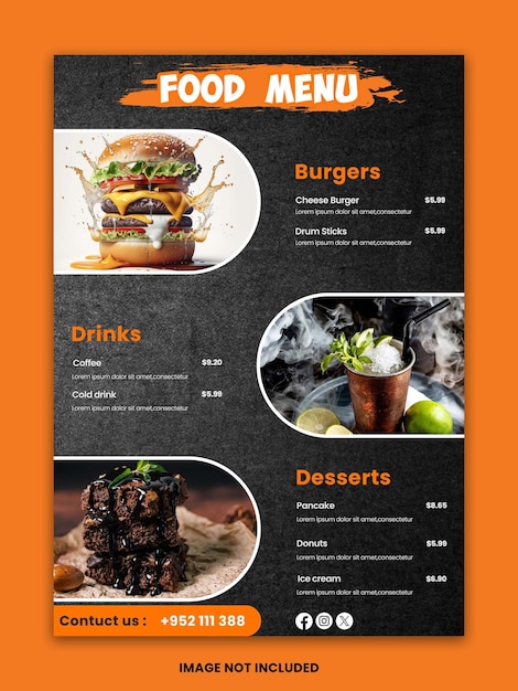 Menú de restaurante moderno para comida rápida.