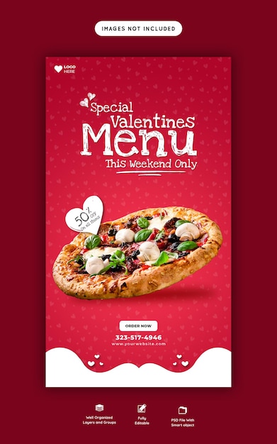 Menu De La Saint-valentin Et Délicieuse Pizza Modèle D'histoire Instagram Et Facebook