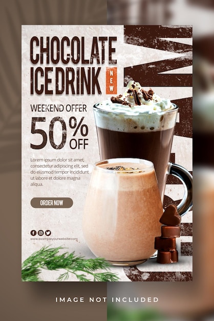 PSD menu spécial de boissons sucrées au chocolat de café glacé pour le modèle de bannière de flyer d'affiche de restaurant de café