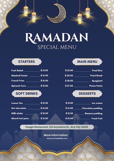 PSD menu spécial du ramadan après la carte de menu