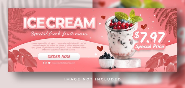 PSD menu spécial de fruits frais d'été de crème glacée pour la promotion du modèle de bannière de couverture facebook des médias sociaux