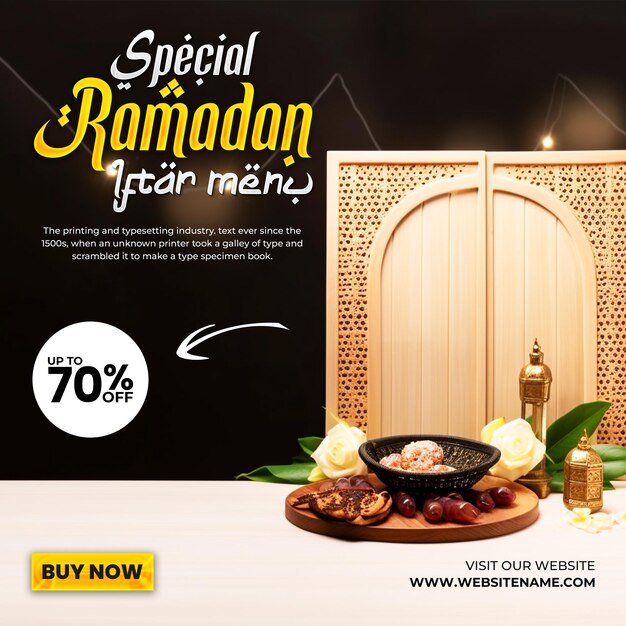 PSD menu spécial de nourriture du ramadan modèle de post sur les médias sociaux fond de conception