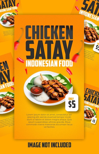 PSD menu spécial psd chicken satay post sur les réseaux sociaux