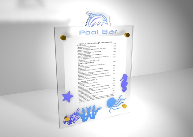 PSD menu transparente de acrílico com inserto de papel