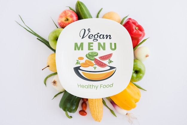 PSD menu vegan de conceito de comida saudável