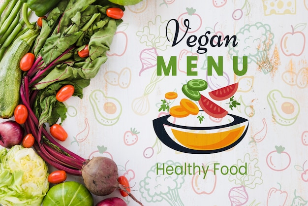 Menu vegano con sfondo spazio copia