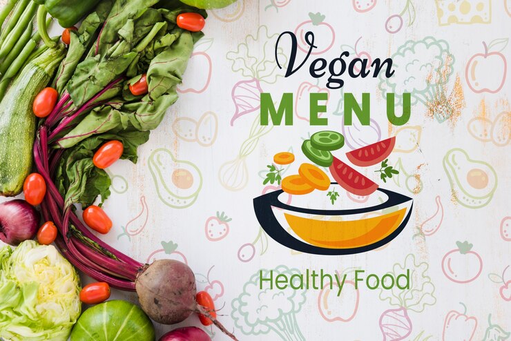 PSD menú vegano con copia espacio de fondo