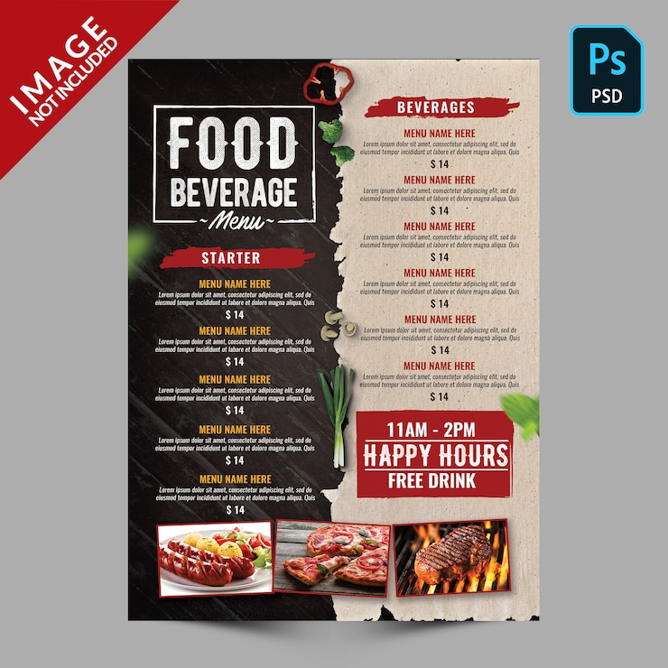 PSD menu vintage de madeira escura e papel velho