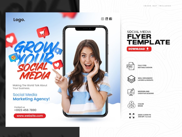 Mercadeo digital medios sociales corporativos y banner de la agencia o plantilla de publicación de Instagram
