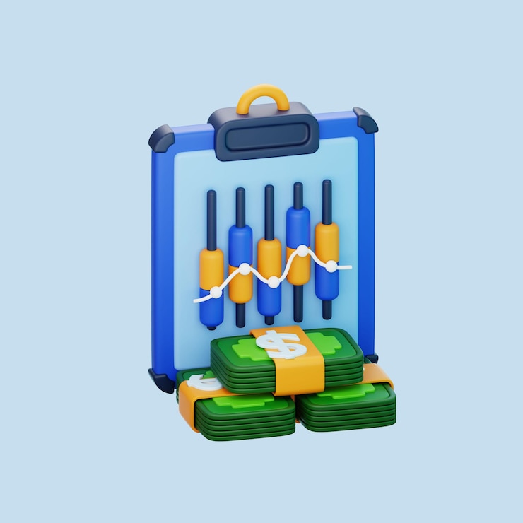 PSD mercado de acciones de íconos de renderización 3d