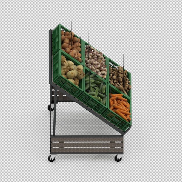 Mercado isométrico de verduras de mercado de procesamiento 3d